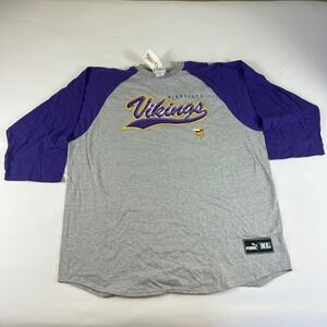 NWT Puma Minnesota Vikings Raglan Baseball T Shirt Mens XL Purple Grey NFL